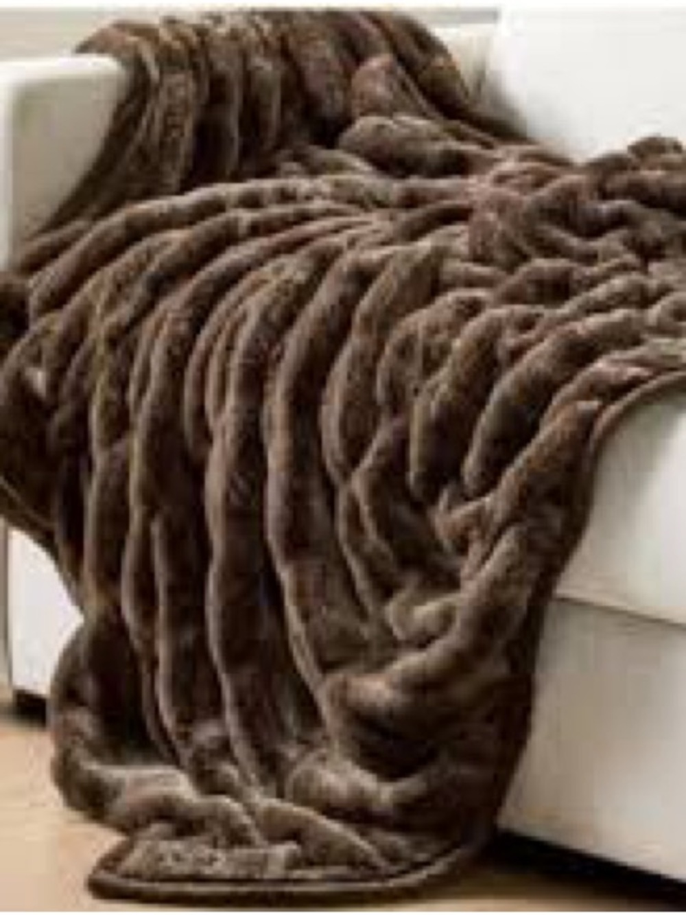 Pottery Barn Ruched Faux Fur Throw in Taupe